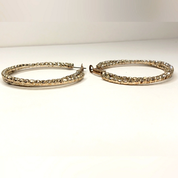 Silvertone Double Circular Rhinestone Earrings - Picture 2 of 5